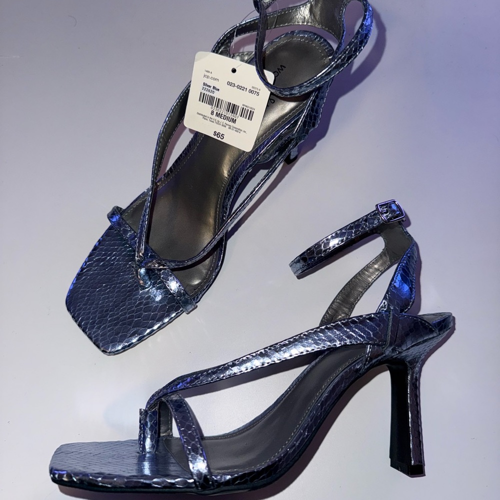 NWT Metallic Blue Strappy Heels